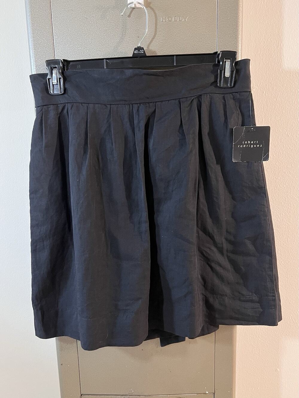 New Robert Rodriguez Black Linen Cotton Pleated Skirt Size 12 Minimalist Capsule